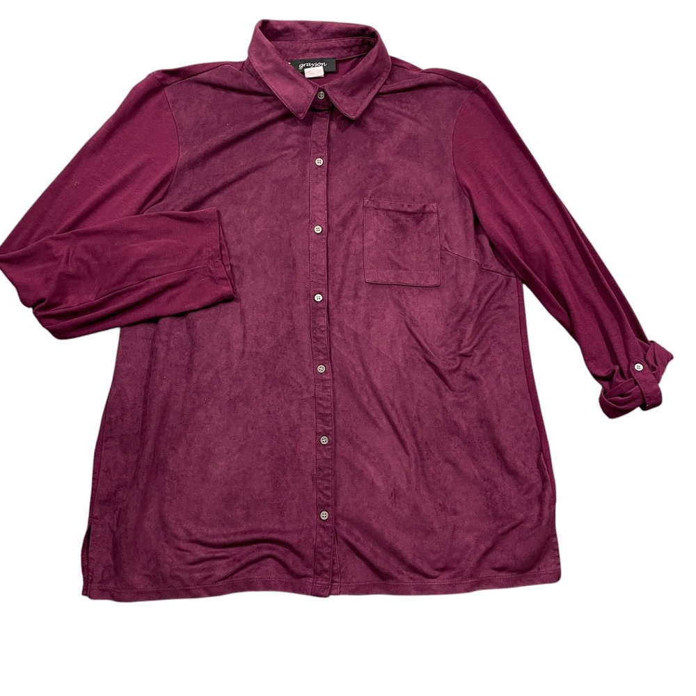Grayson XL Puprle Womens Polyester‎ Blend Blouse Roll Tab Sleeves Button Up